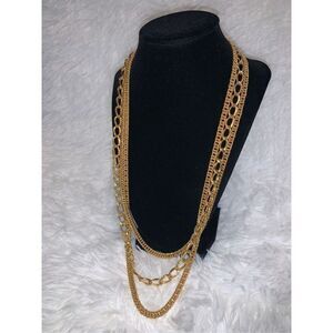 Vintage Monet‎ Gold Multi Triple Strand Chain Necklace 24”